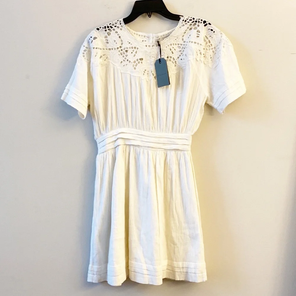 NWT $228 ALLSAINTS | Lisa white cotton eyelet lace bride tie mini dress size XS